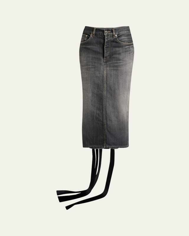 Lace-Up Denim Midi Skirt